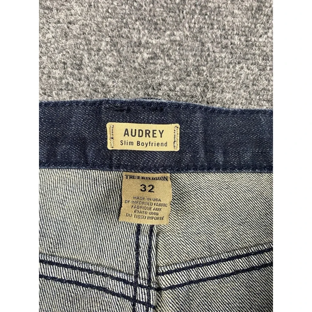 True Religion Audrey Slim Boyfriend Jeans Dark Wash Selvedge Denim Size 32